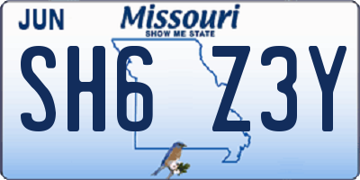 MO license plate SH6Z3Y