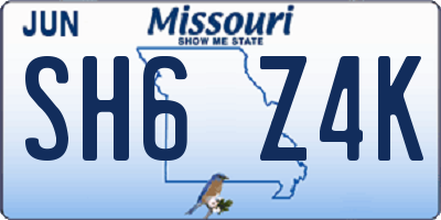 MO license plate SH6Z4K