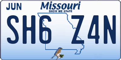 MO license plate SH6Z4N