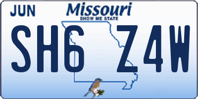 MO license plate SH6Z4W