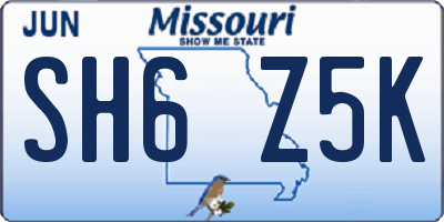 MO license plate SH6Z5K
