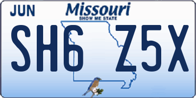 MO license plate SH6Z5X