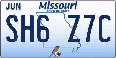 MO license plate SH6Z7C