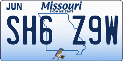 MO license plate SH6Z9W