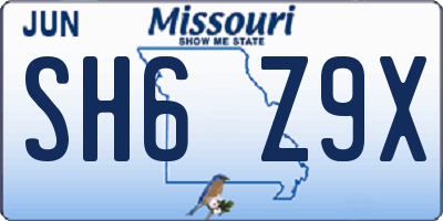 MO license plate SH6Z9X