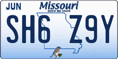 MO license plate SH6Z9Y