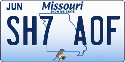 MO license plate SH7A0F