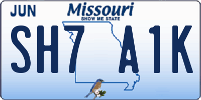 MO license plate SH7A1K