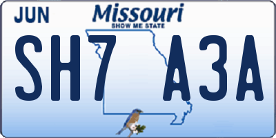 MO license plate SH7A3A