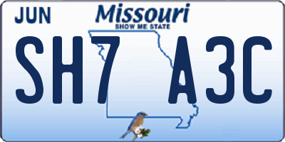 MO license plate SH7A3C