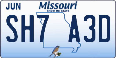 MO license plate SH7A3D