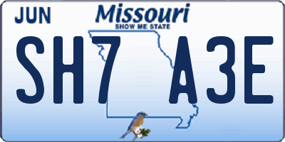 MO license plate SH7A3E