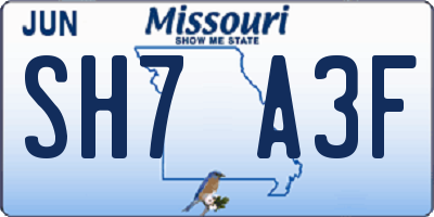 MO license plate SH7A3F