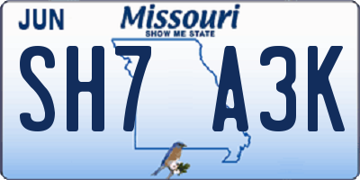 MO license plate SH7A3K
