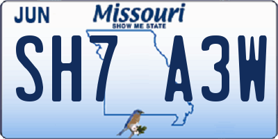 MO license plate SH7A3W