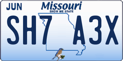 MO license plate SH7A3X