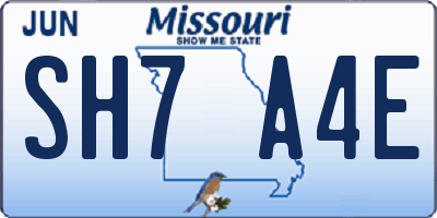 MO license plate SH7A4E