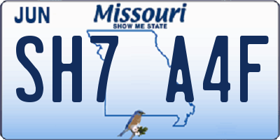 MO license plate SH7A4F