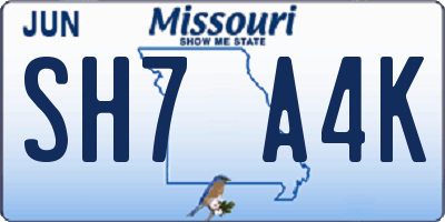 MO license plate SH7A4K
