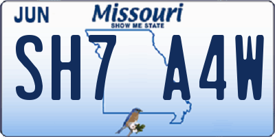 MO license plate SH7A4W