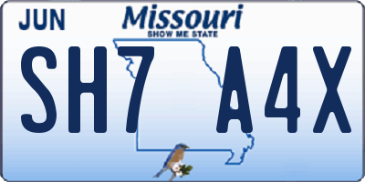 MO license plate SH7A4X