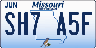 MO license plate SH7A5F