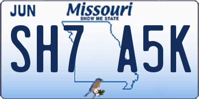 MO license plate SH7A5K