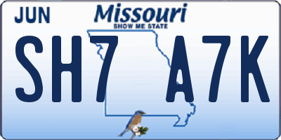 MO license plate SH7A7K