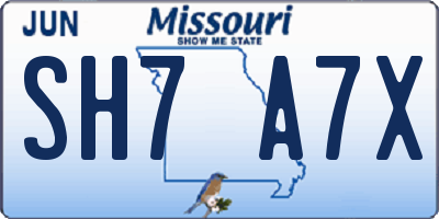 MO license plate SH7A7X