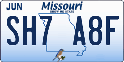 MO license plate SH7A8F