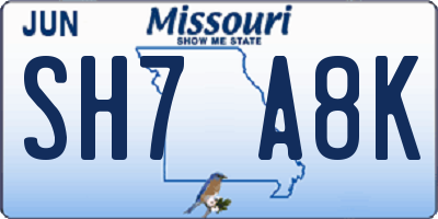 MO license plate SH7A8K