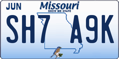 MO license plate SH7A9K