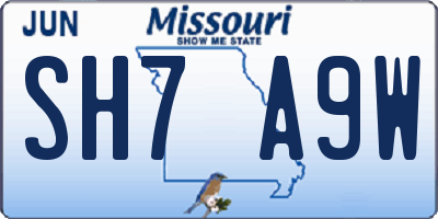 MO license plate SH7A9W