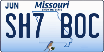 MO license plate SH7B0C