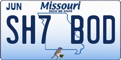 MO license plate SH7B0D