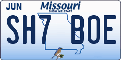 MO license plate SH7B0E
