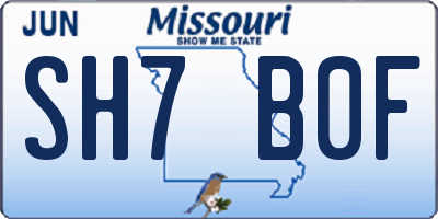 MO license plate SH7B0F