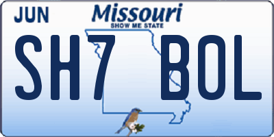 MO license plate SH7B0L
