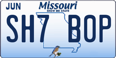 MO license plate SH7B0P
