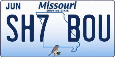 MO license plate SH7B0U