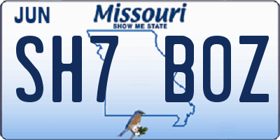 MO license plate SH7B0Z