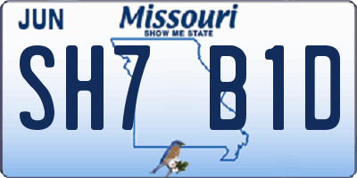 MO license plate SH7B1D