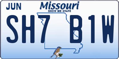 MO license plate SH7B1W