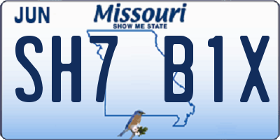 MO license plate SH7B1X