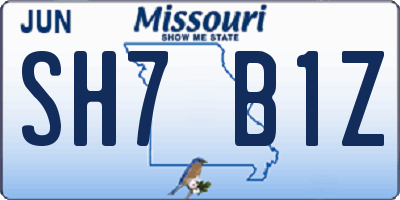 MO license plate SH7B1Z