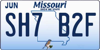 MO license plate SH7B2F