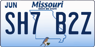 MO license plate SH7B2Z