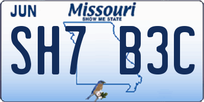 MO license plate SH7B3C