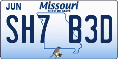 MO license plate SH7B3D