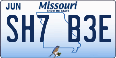 MO license plate SH7B3E